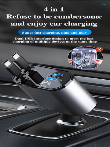 100W Fast Car Charger with Retractable Cable